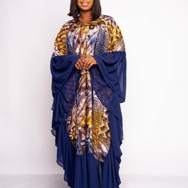 Adire boubou with Chiffon Flounce