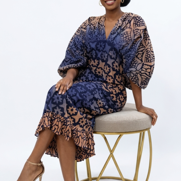 Laradiamond Ruffle Midi Dress